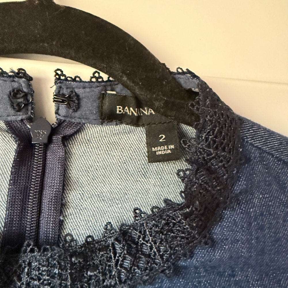 Banana Republic Blue Denim Lace Shift Puff Sleeve Dress - Picture 5 of 7